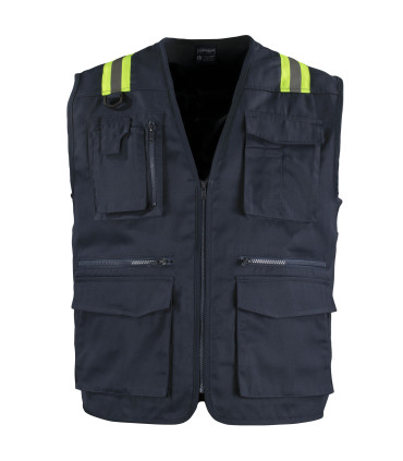 CHALECO GEOLOGO GABARDINA DUAL HI VIS CON CINTA DIA Y NOCHE